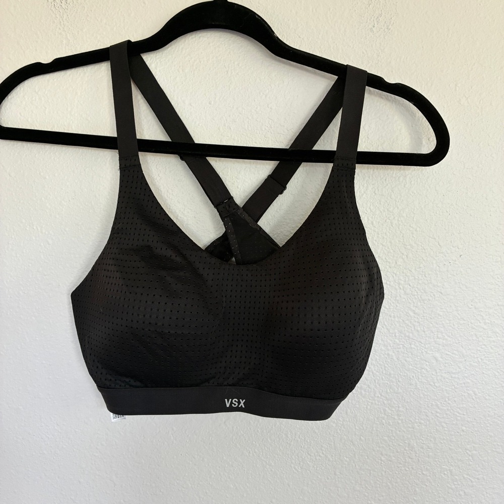 VSX Sport Bra 34C Black Mesh Pullover Padded Racerback 19Adjustable Straps